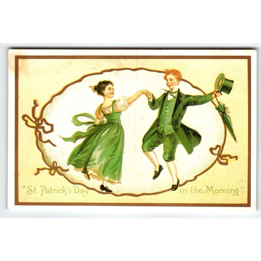 St Patrick's Day In The Morning Postcard Irish Ireland Holiday Couple Dancing